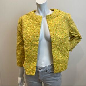 VINTAGE Ditsy Floral Print Yellow Blazer Jacket